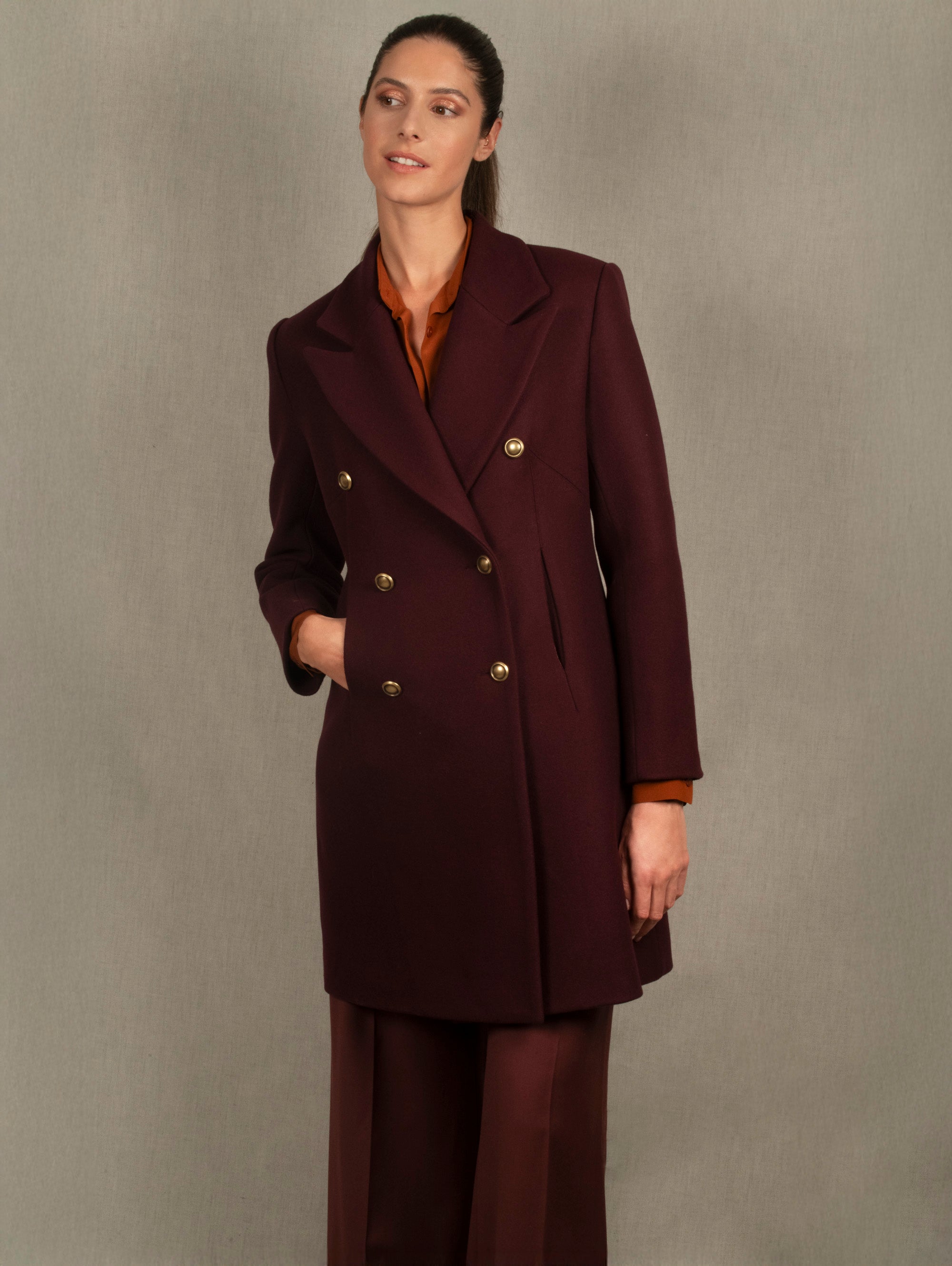 Manteau 3/4 Femme Croisé en Laine – Bordeaux
