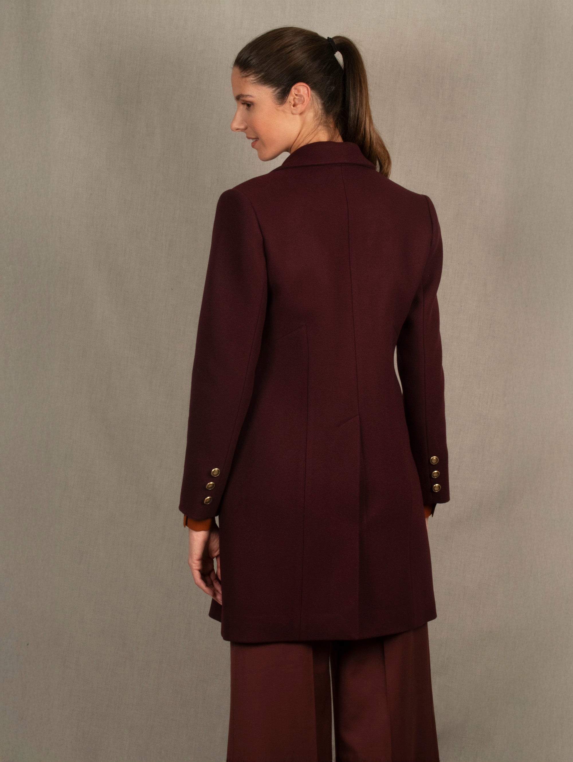 Manteau 3/4 Femme Croisé en Laine – Bordeaux