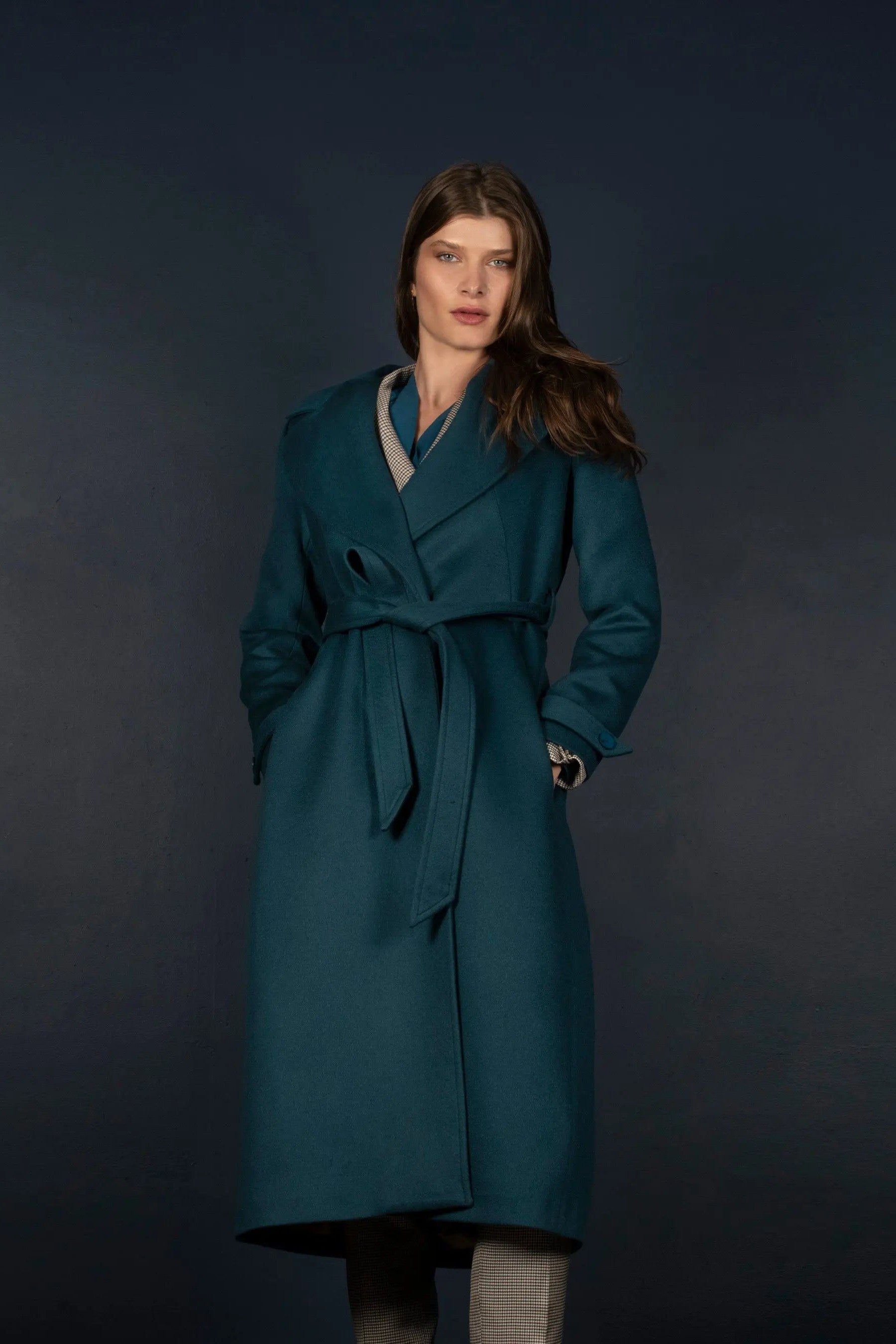 Manteau Long Femme Laine Cachemire Bleu Pétrole Palace - My tailor is Joh