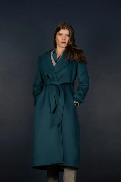 Manteau Long Femme Laine Cachemire Bleu Pétrole Palace - My tailor is Joh