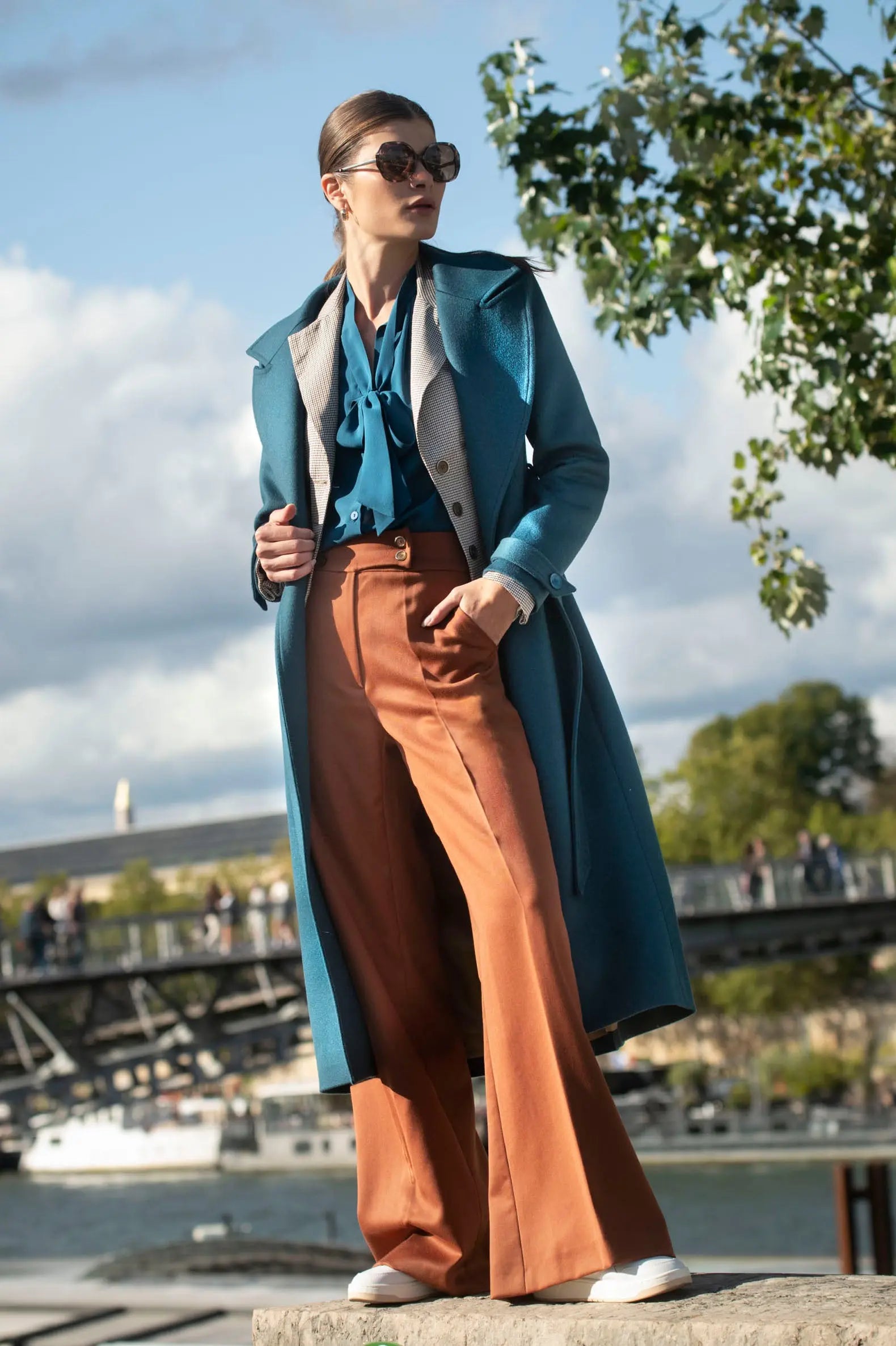 Manteau Long Femme Laine Cachemire Bleu Pétrole Palace - My tailor is Joh