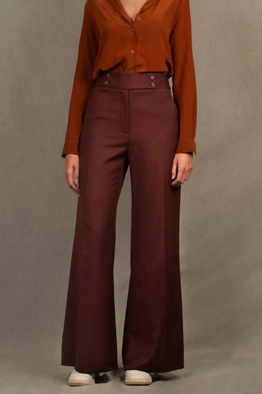 Pantalon Tailleur Femme Large en Laine  Lie de Vin - Certitude - My tailor is Joh