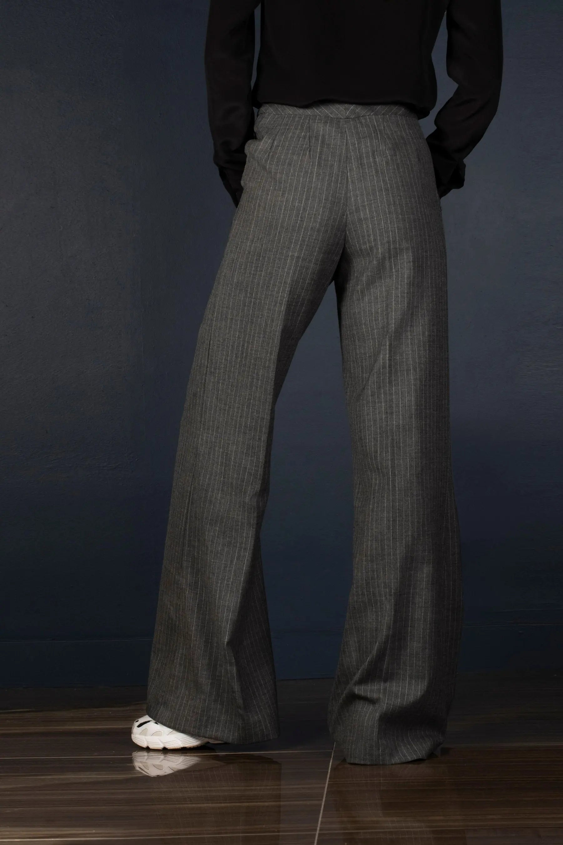 Tailleur Femme Veste Pantalon Large Laine Gris à rayures - Certitude - My tailor is Joh