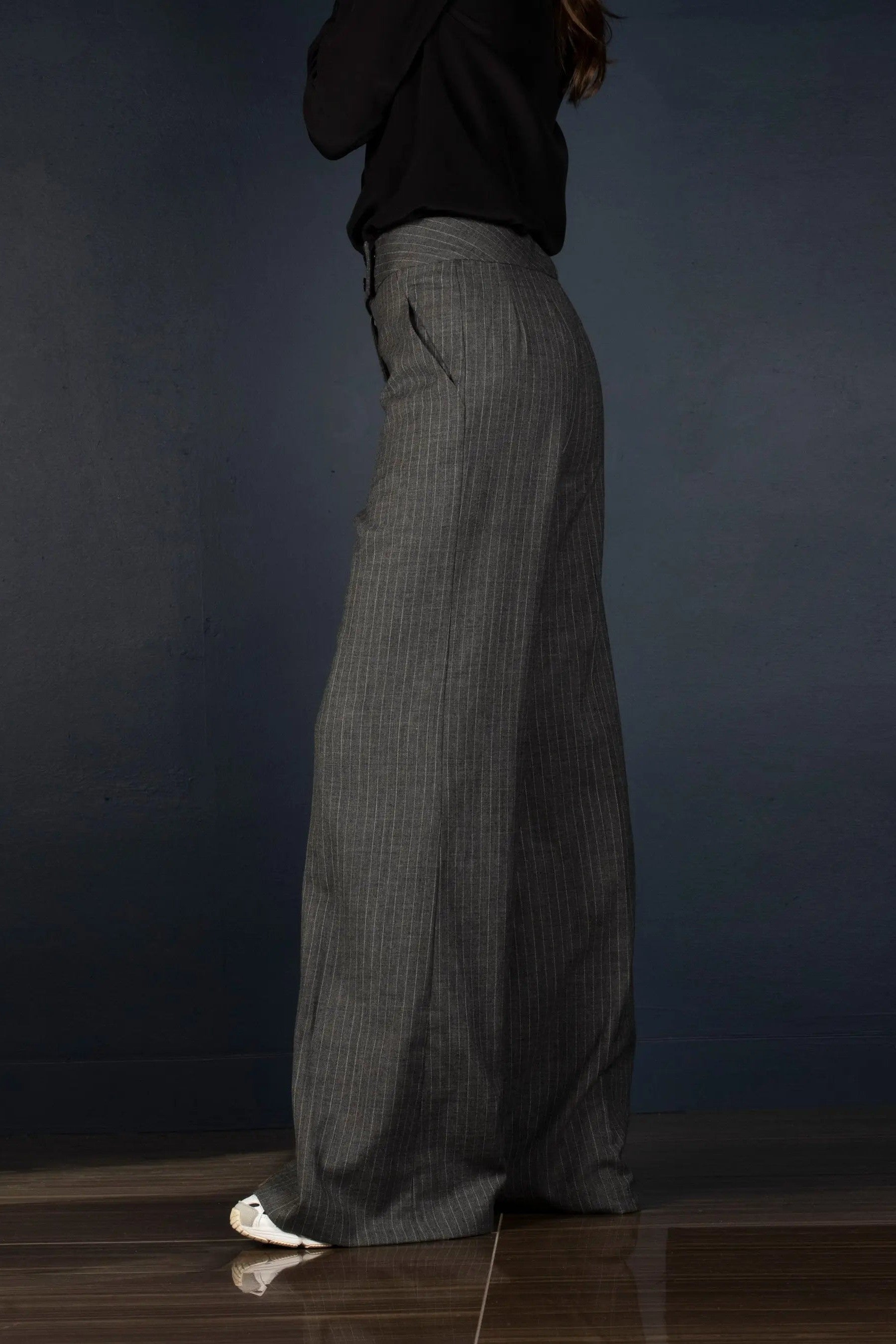 Pantalon Femme Large Laine Gris rayé - Certitude - My tailor is Joh