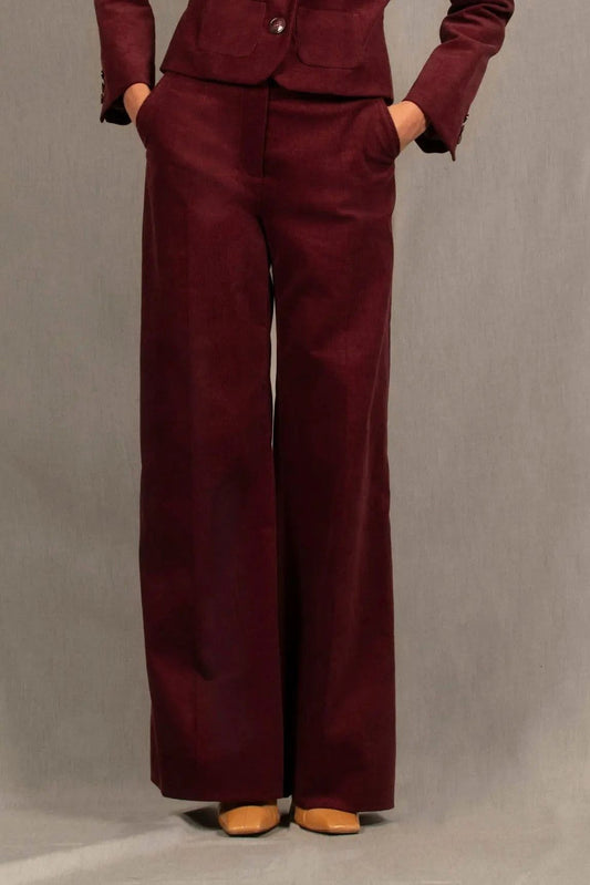 Pantalon Femme Large Bordeaux Velours côtelé – Certitude - My tailor is Joh