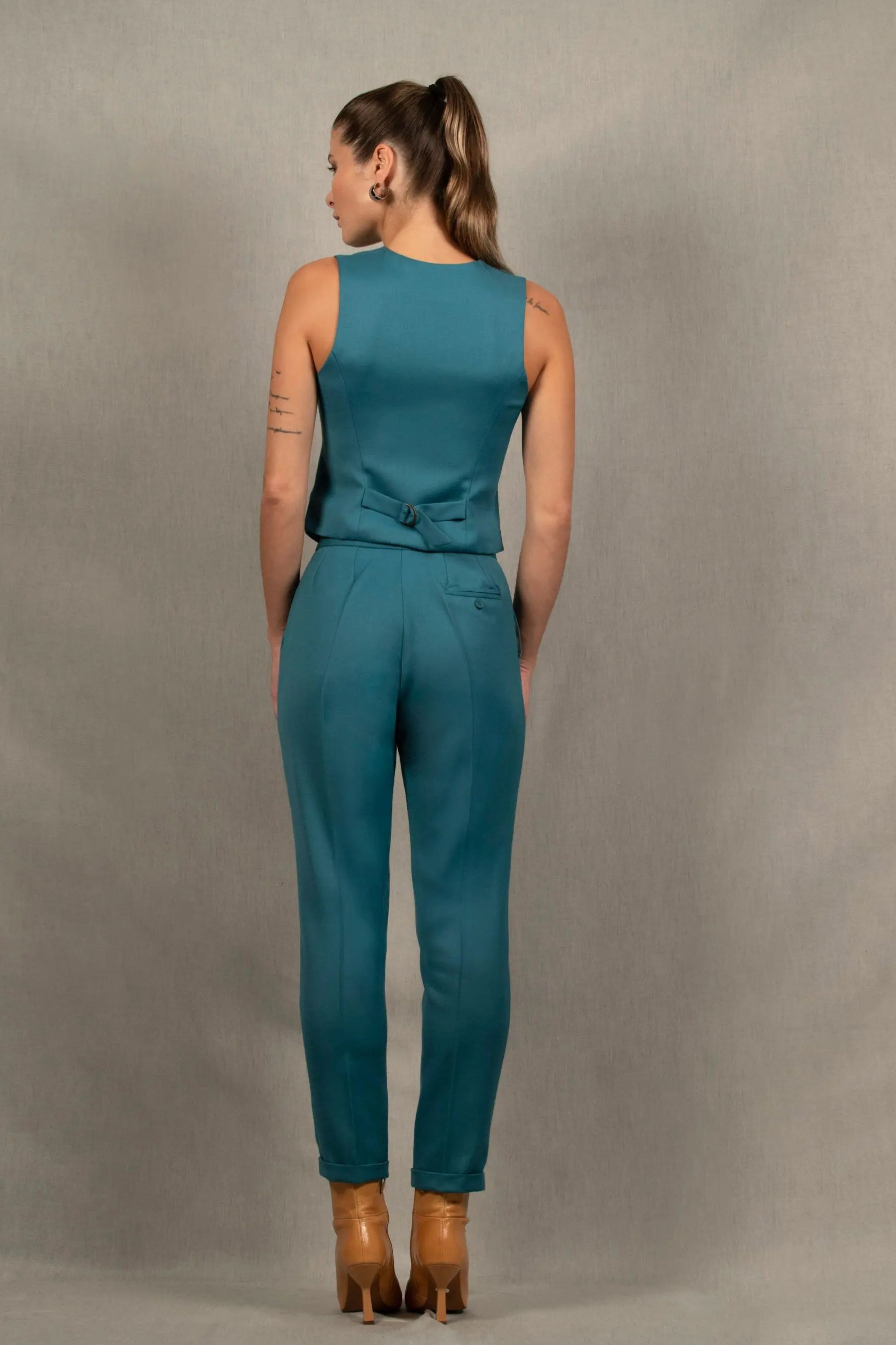 Pantalon Tailleur Femme Fitté Laine Bleu pacifique – Conception - My tailor is Joh