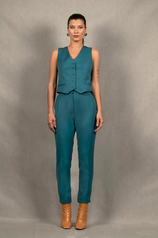 Pantalon Tailleur Femme Fitté Laine Bleu pacifique – Conception - My tailor is Joh