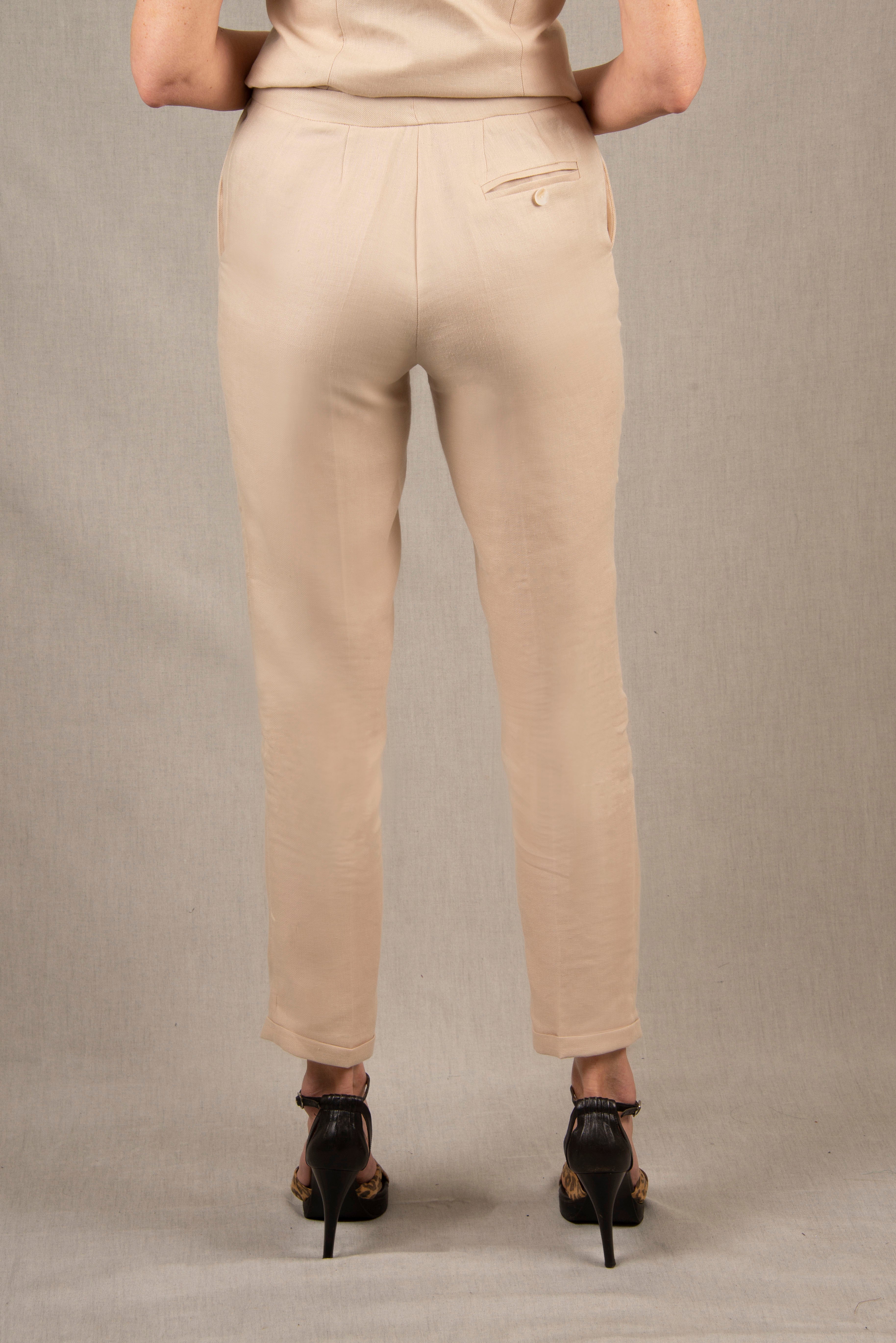 Pantalon Tailleur Femme Fitté Lin Ivoire - Conception