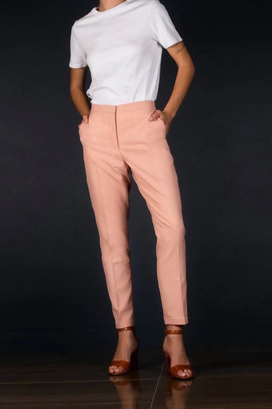 Pantalon Tailleur Femme Fitté Laine  Rose Ballerine - Conception - My tailor is Joh