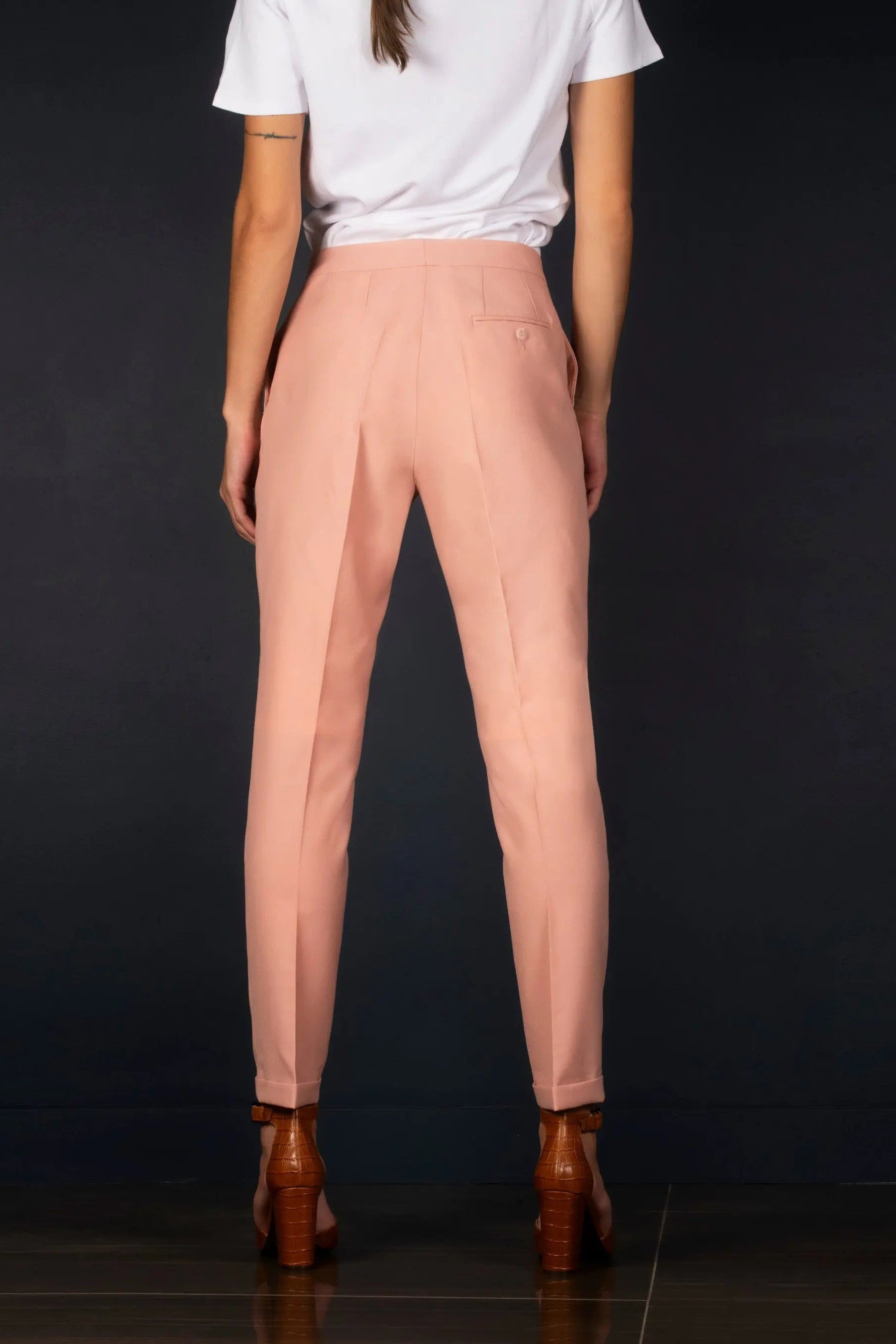Pantalon Tailleur Femme Fitté Laine  Rose Ballerine - Conception - My tailor is Joh