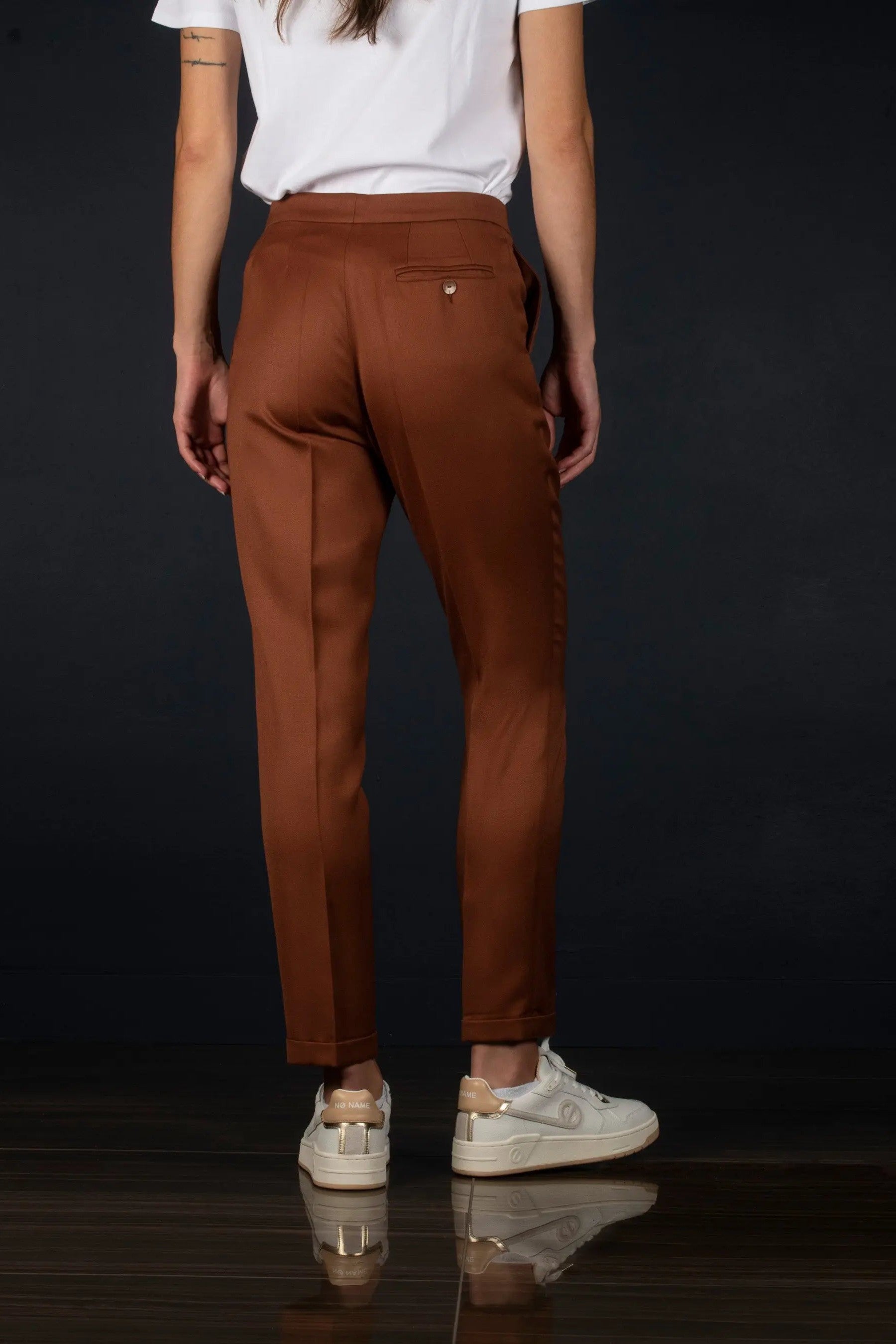 Pantalon Tailleur Femme Fitté Laine Terra Cotta - Conception - My tailor is Joh