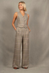 Pantalon Tailleur Femme Large Carreau en Laine – Illusion.
