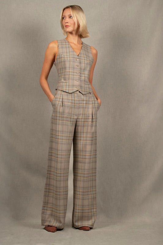 Pantalon Tailleur Femme Large Carreau en Laine – Illusion - My tailor is Joh