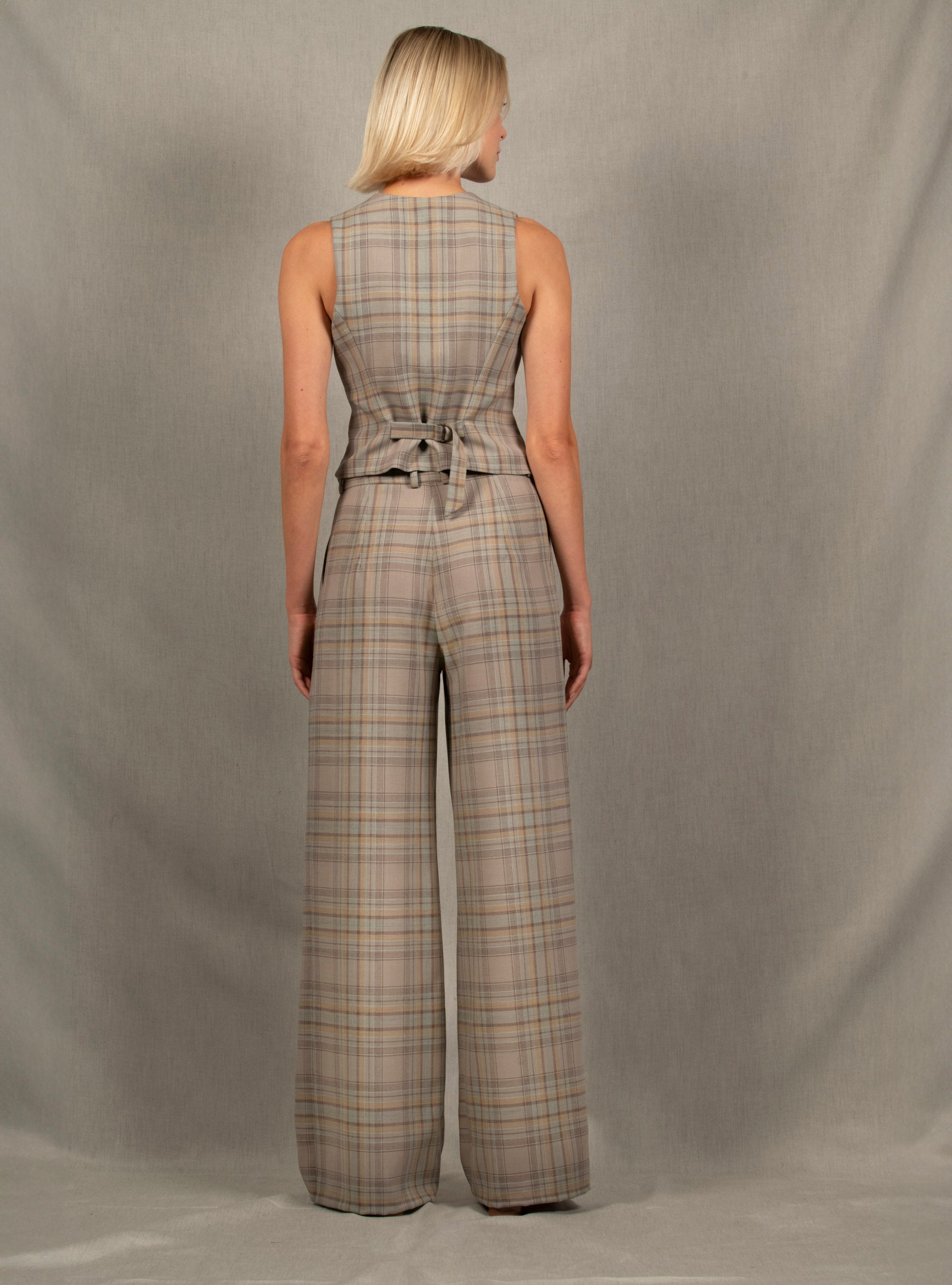 Pantalon Tailleur Femme Large Carreau en Laine – Illusion