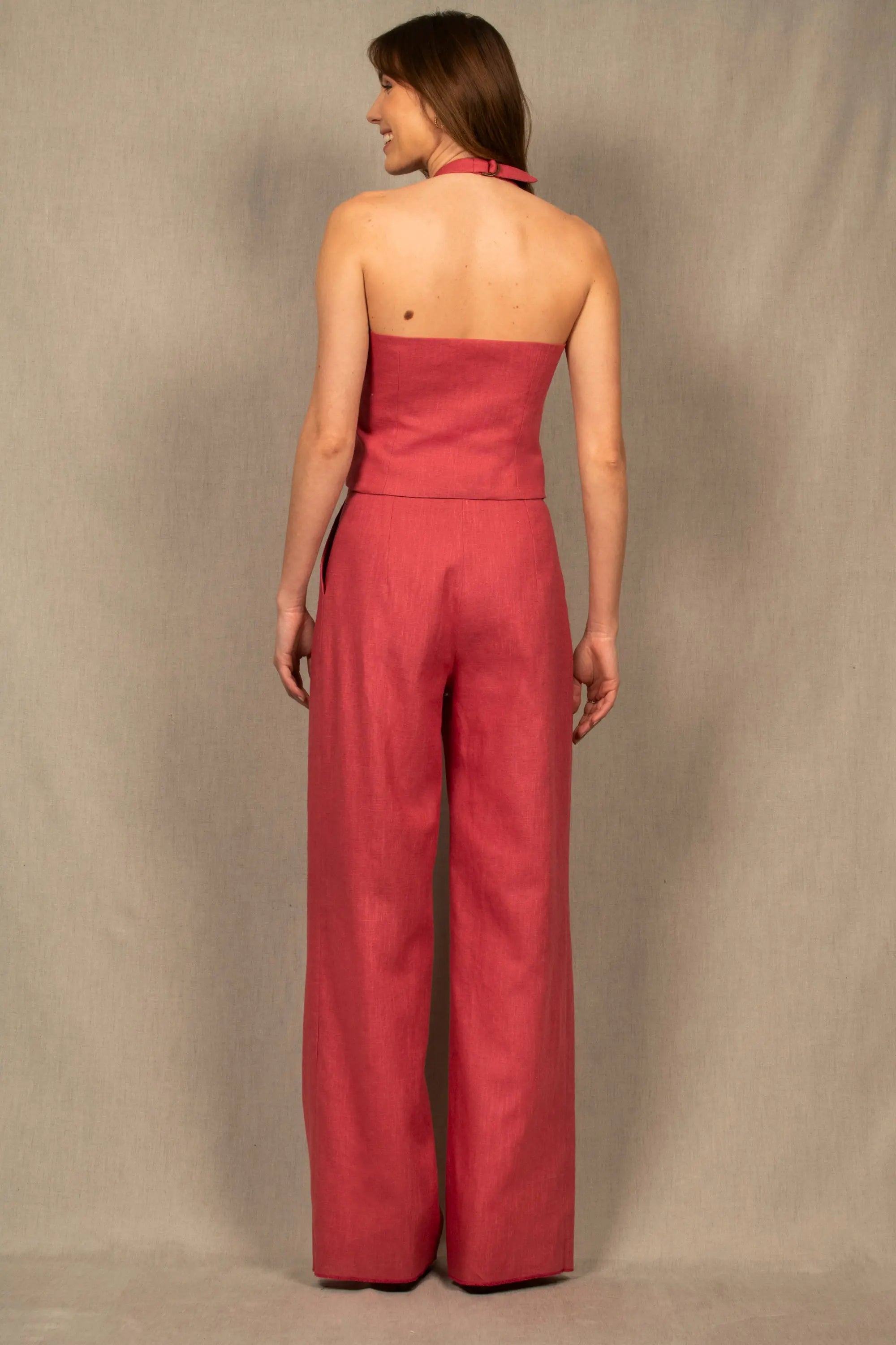 Pantalon Tailleur Large en Lin Rose Blush – Illusion - My tailor is Joh