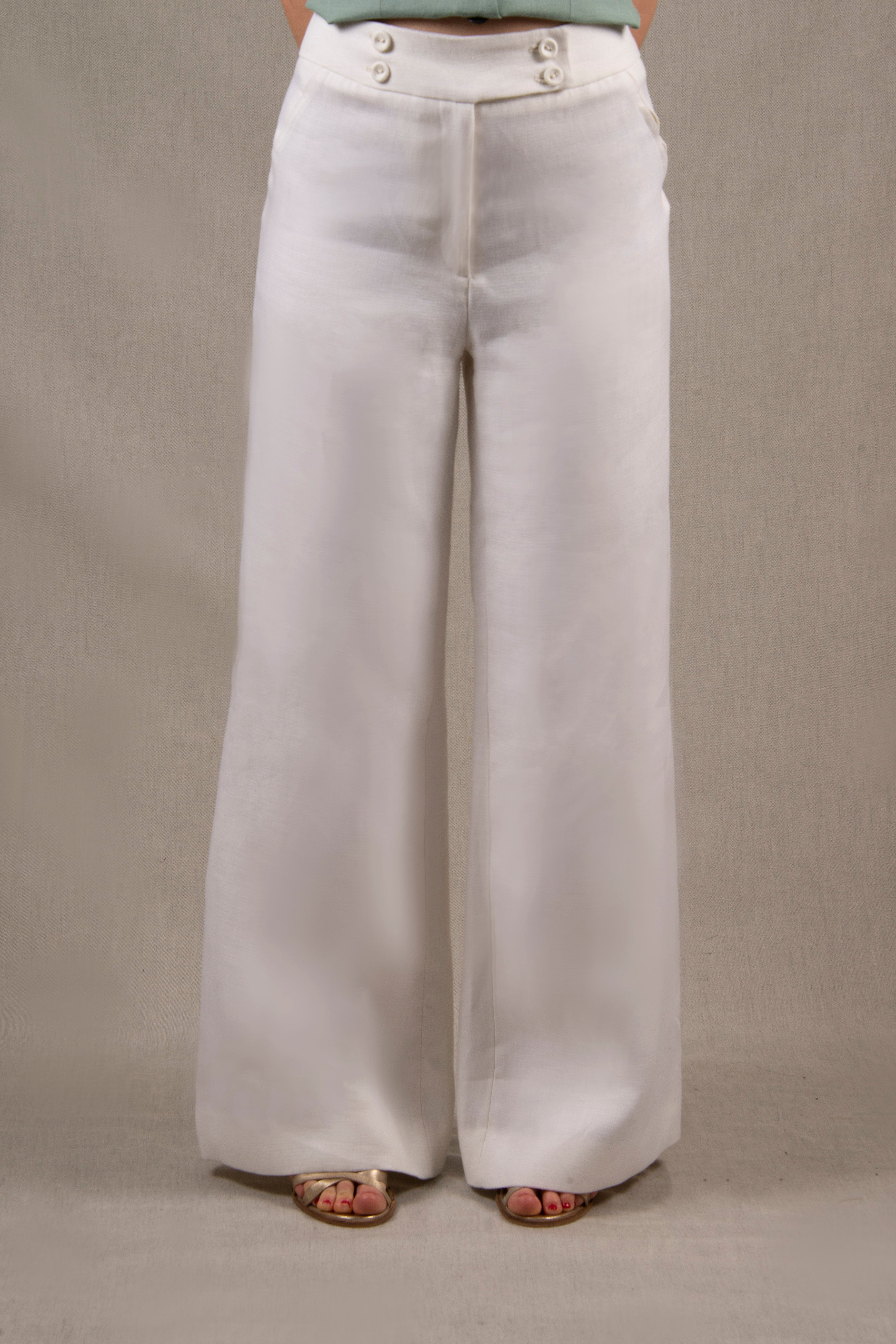Pantalon Femme Coupe Flare Lin Blanc - Certitude