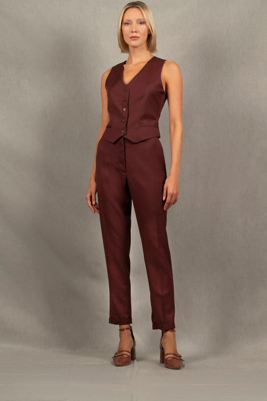 Pantalon Tailleur Femme Fitté Laine Lie de vin – Conception - My tailor is Joh