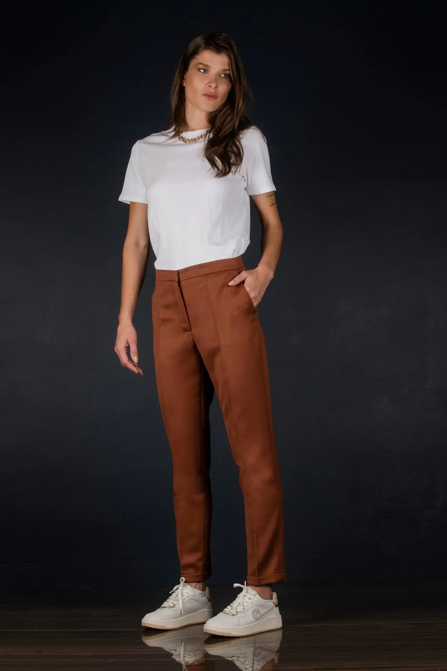 Pantalon Tailleur Femme Fitté Laine Terra Cotta - Conception - My tailor is Joh