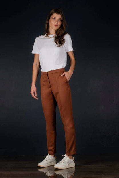 Pantalon Tailleur Femme Fitté Laine Terra Cotta - Conception - My tailor is Joh