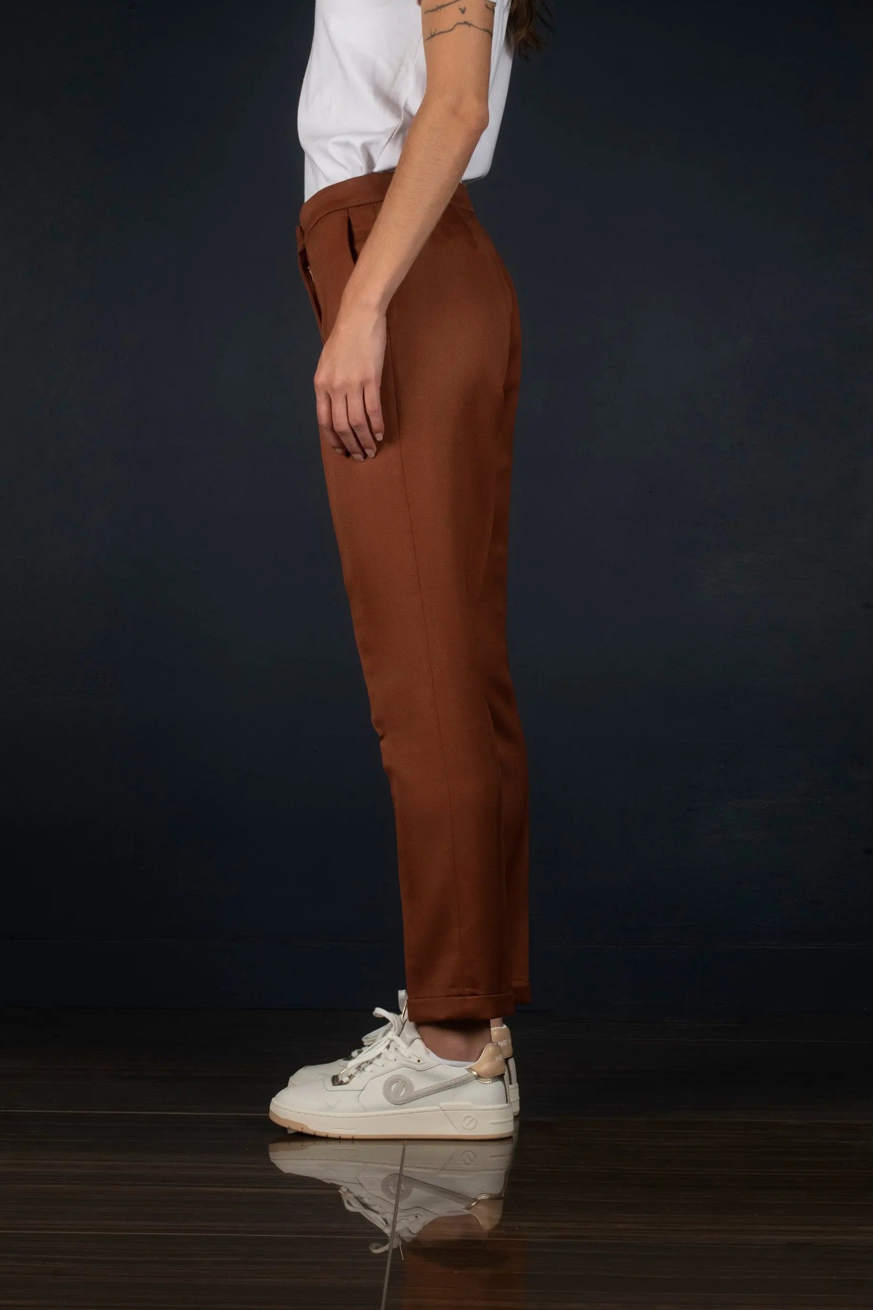 Pantalon Tailleur Femme Fitté Laine Terra Cotta - Conception - My tailor is Joh