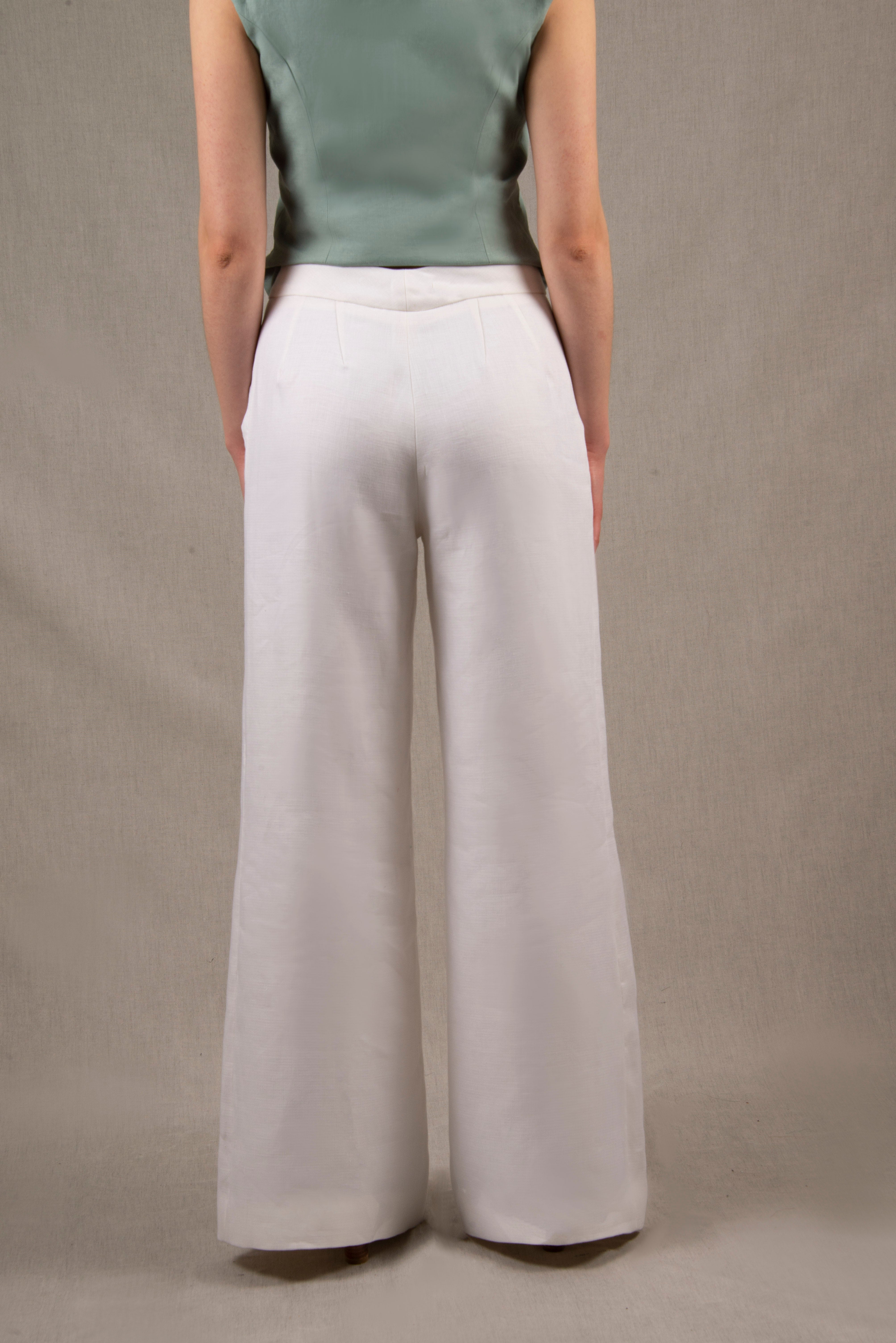 Pantalon Femme Coupe Flare Lin Blanc - Certitude