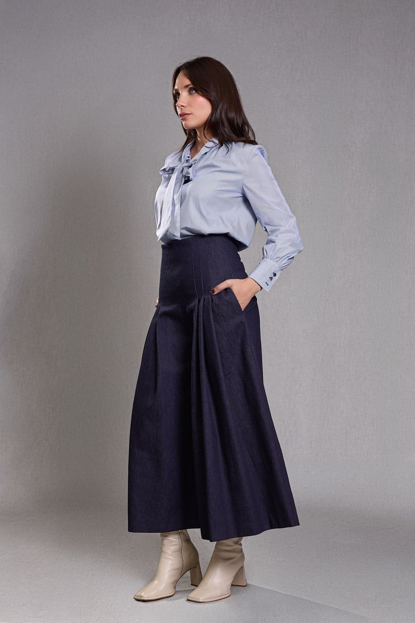 Pantalon Large Taille Haute  jean bleu foncé - Abandon
