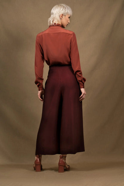 Pantalon Large Taille Haute Laine Bordeaux - Abandon My tailor is Joh