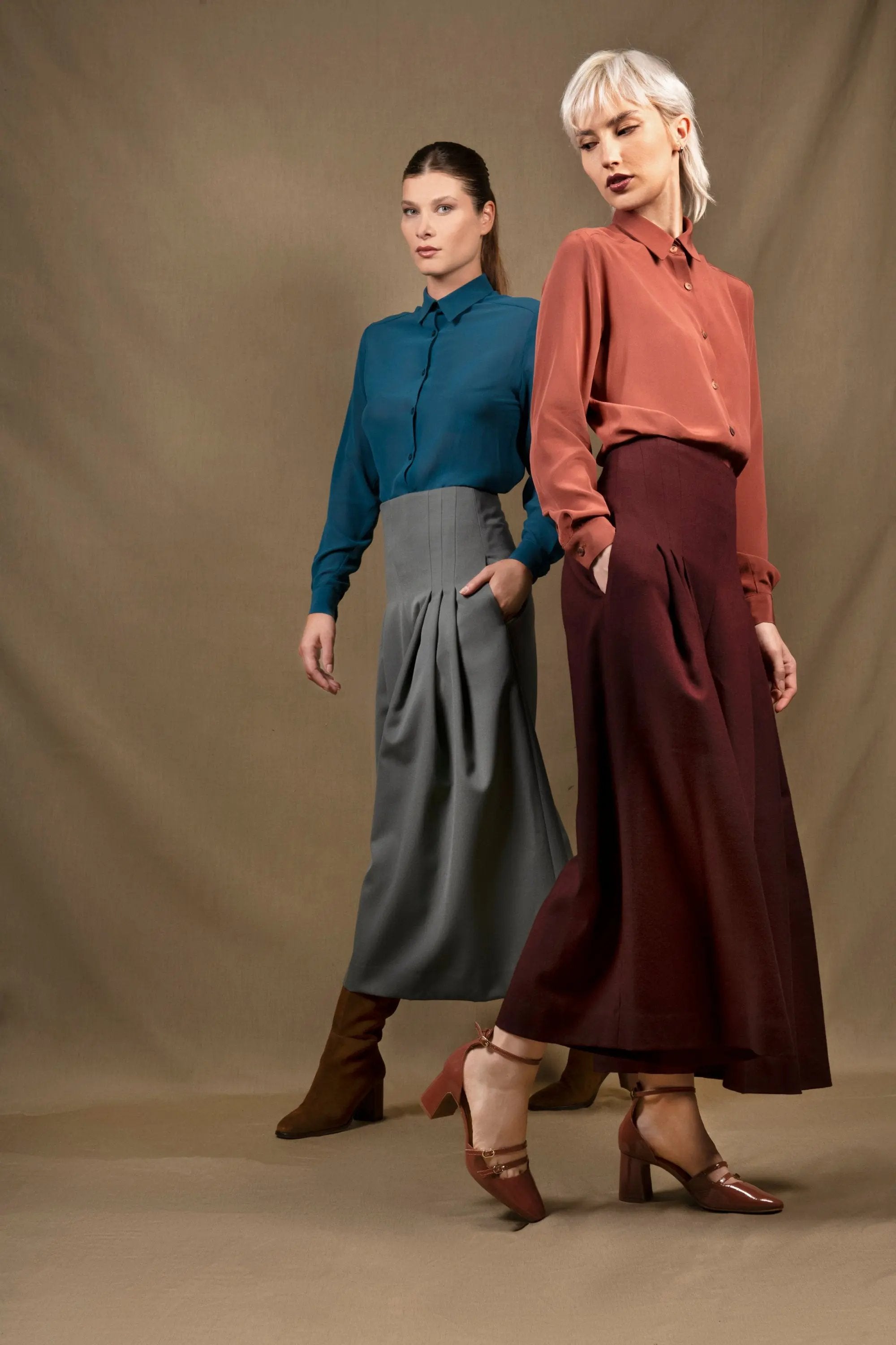 Pantalon Large Taille Haute Laine Bordeaux - Abandon My tailor is Joh