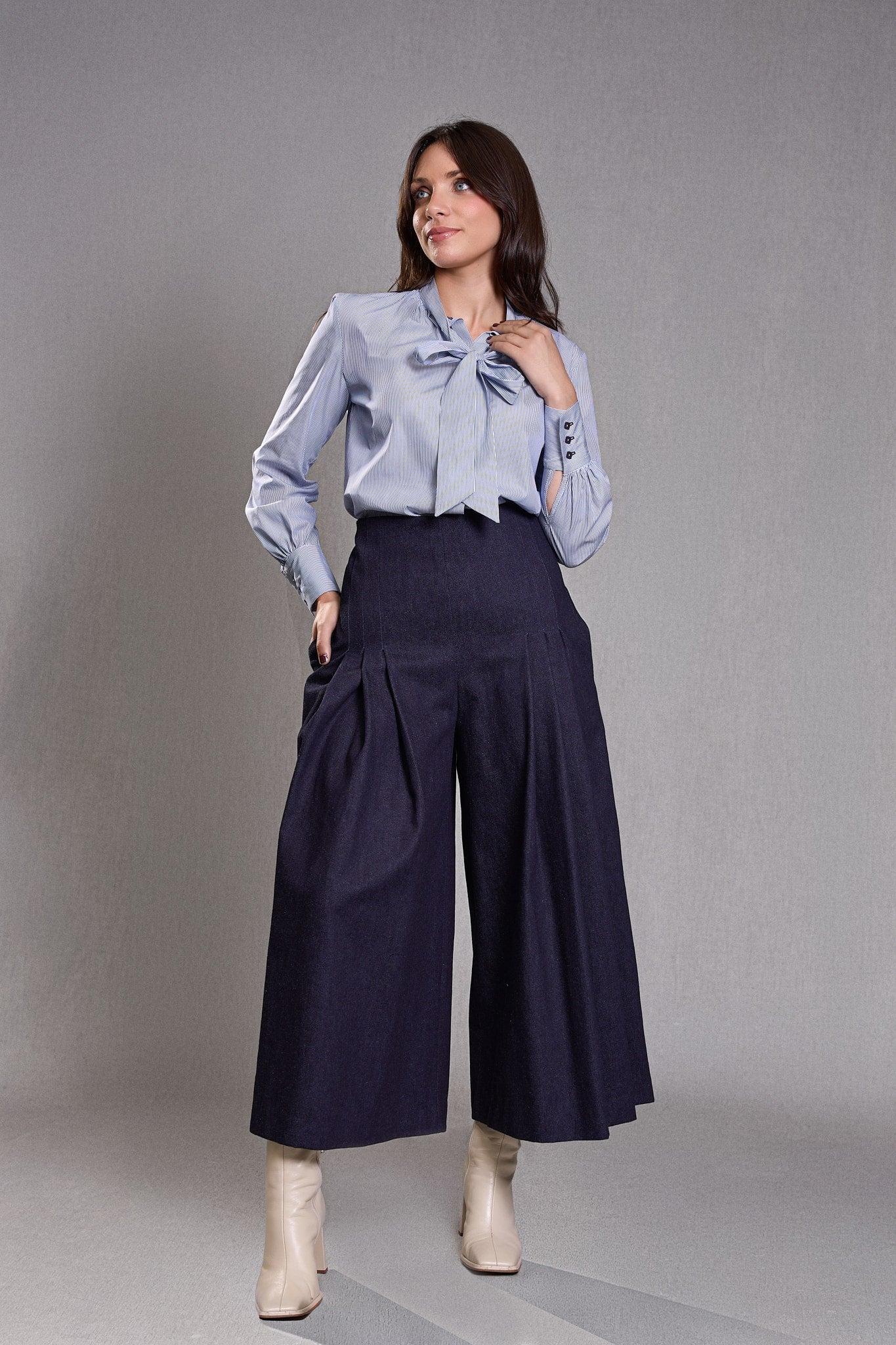 Pantalon Large Taille Haute  jean bleu foncé - Abandon