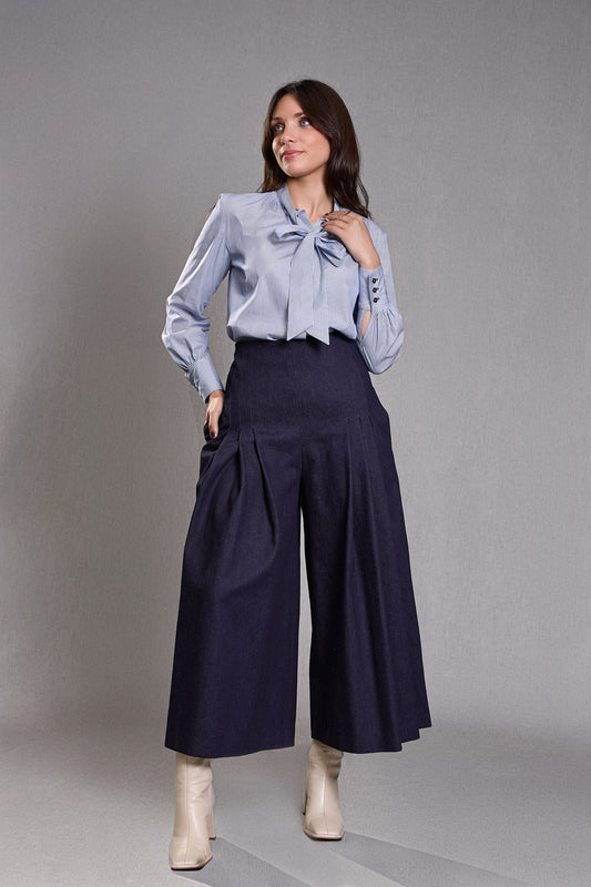 Pantalon Large Taille Haute  jean bleu foncé - Abandon