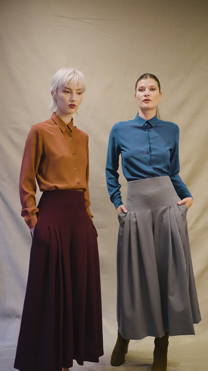 Pantalon Large Taille Haute Laine Bordeaux - Abandon