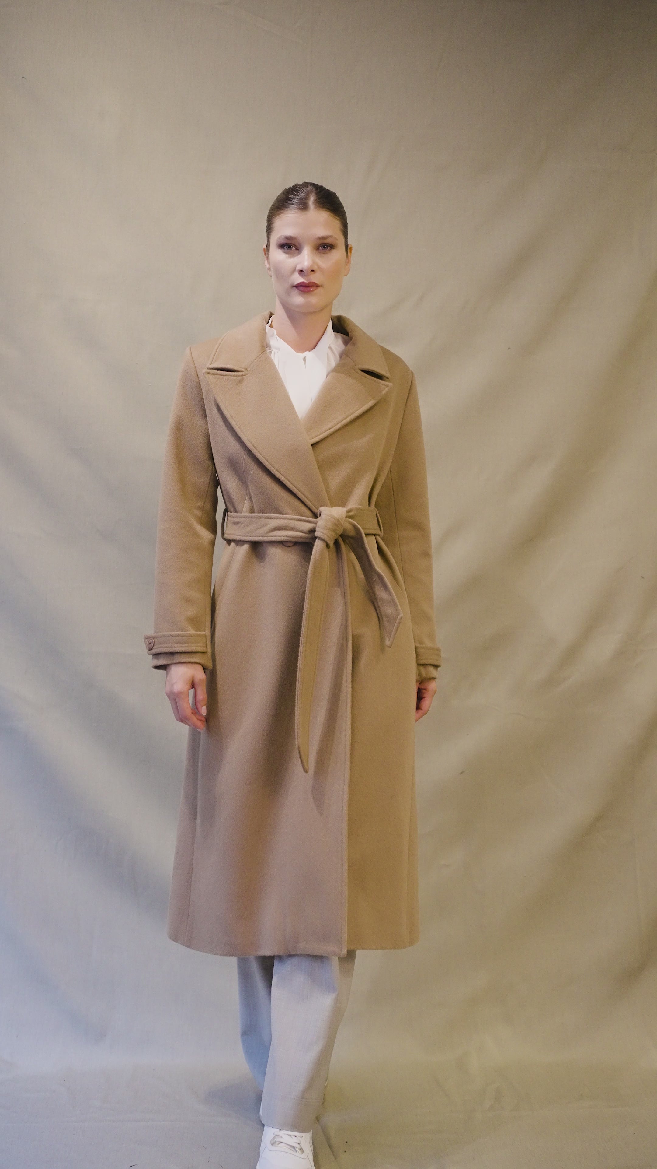 Manteau Femme Long Laine et Cachemire Taupe - Palace.