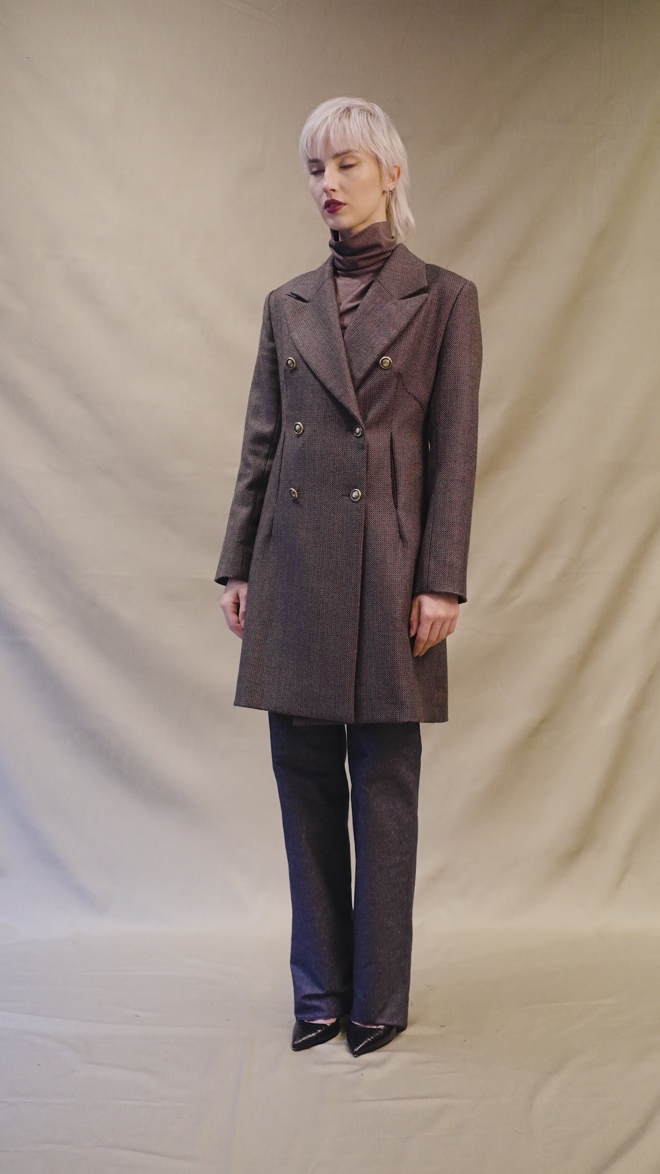 Manteau 3/4 Femme Croisé en Laine Tweed - Soeur -