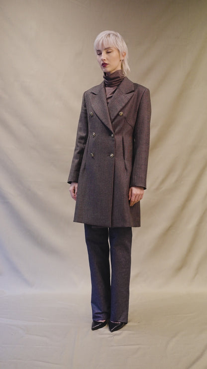 Manteau 3/4 Femme Croisé en Laine Tweed - Soeur