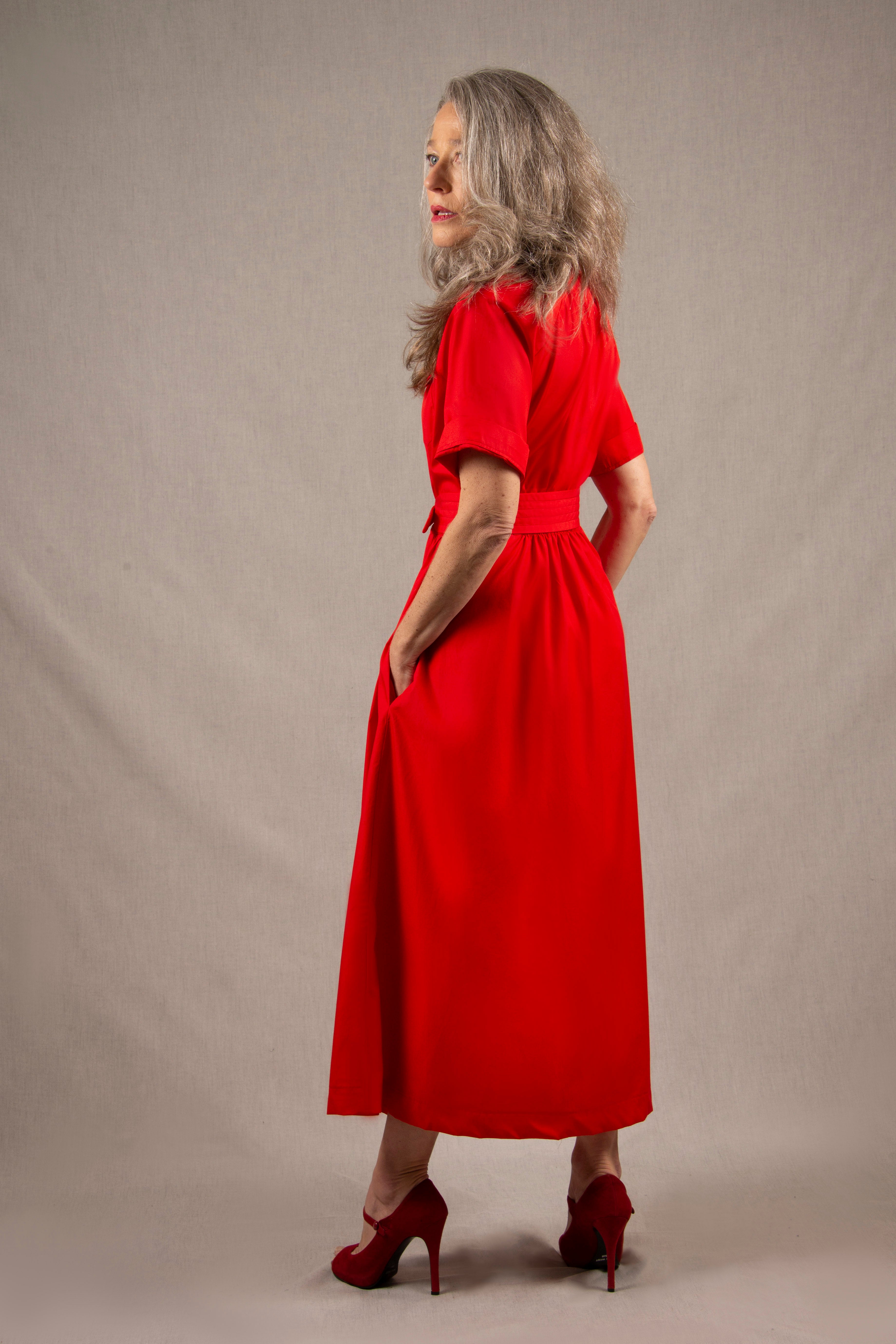 Robe Longue en Coton Rouge Coquelicot - Apparence
