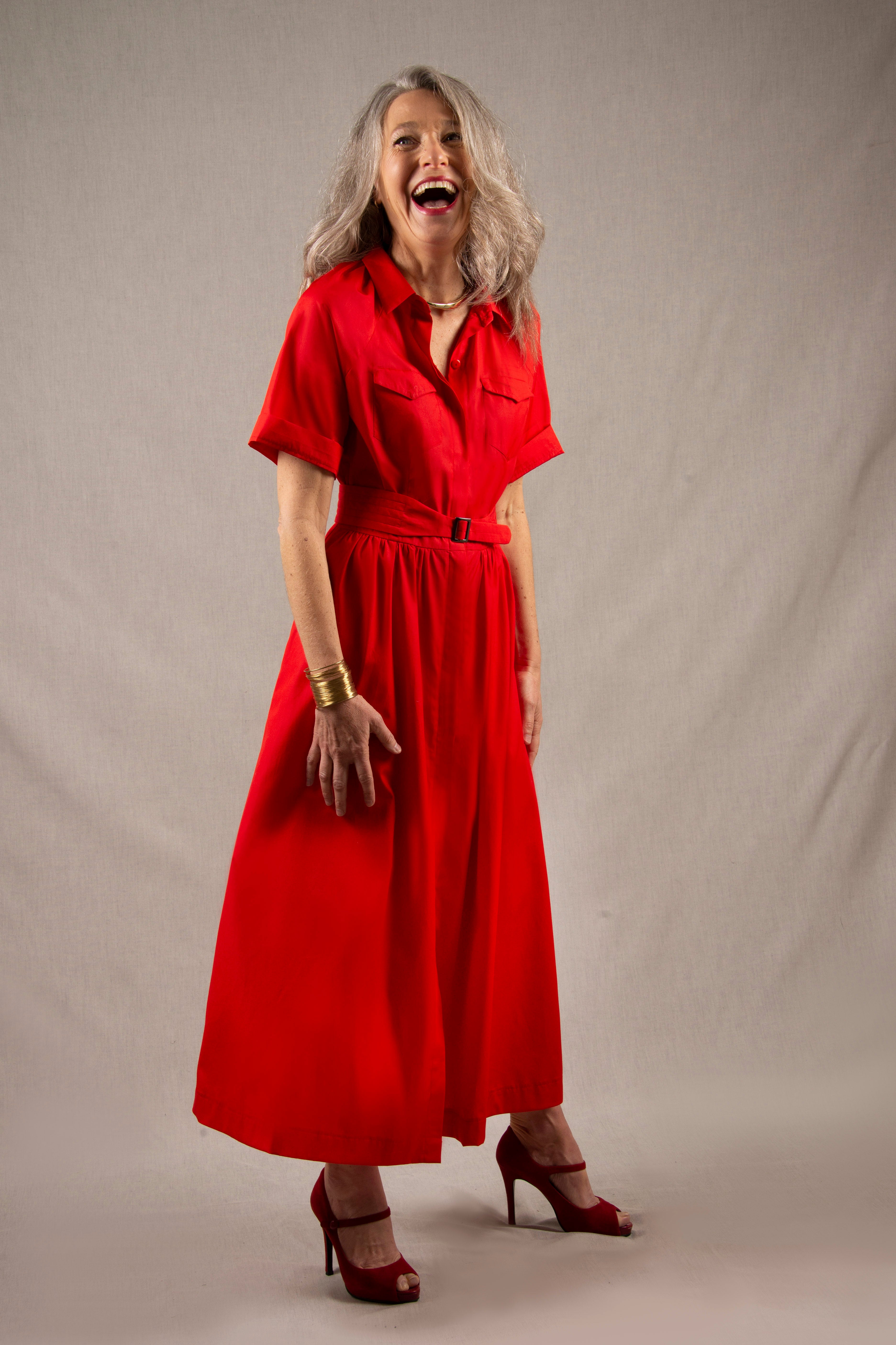 Robe Longue en Coton Rouge Coquelicot - Apparence