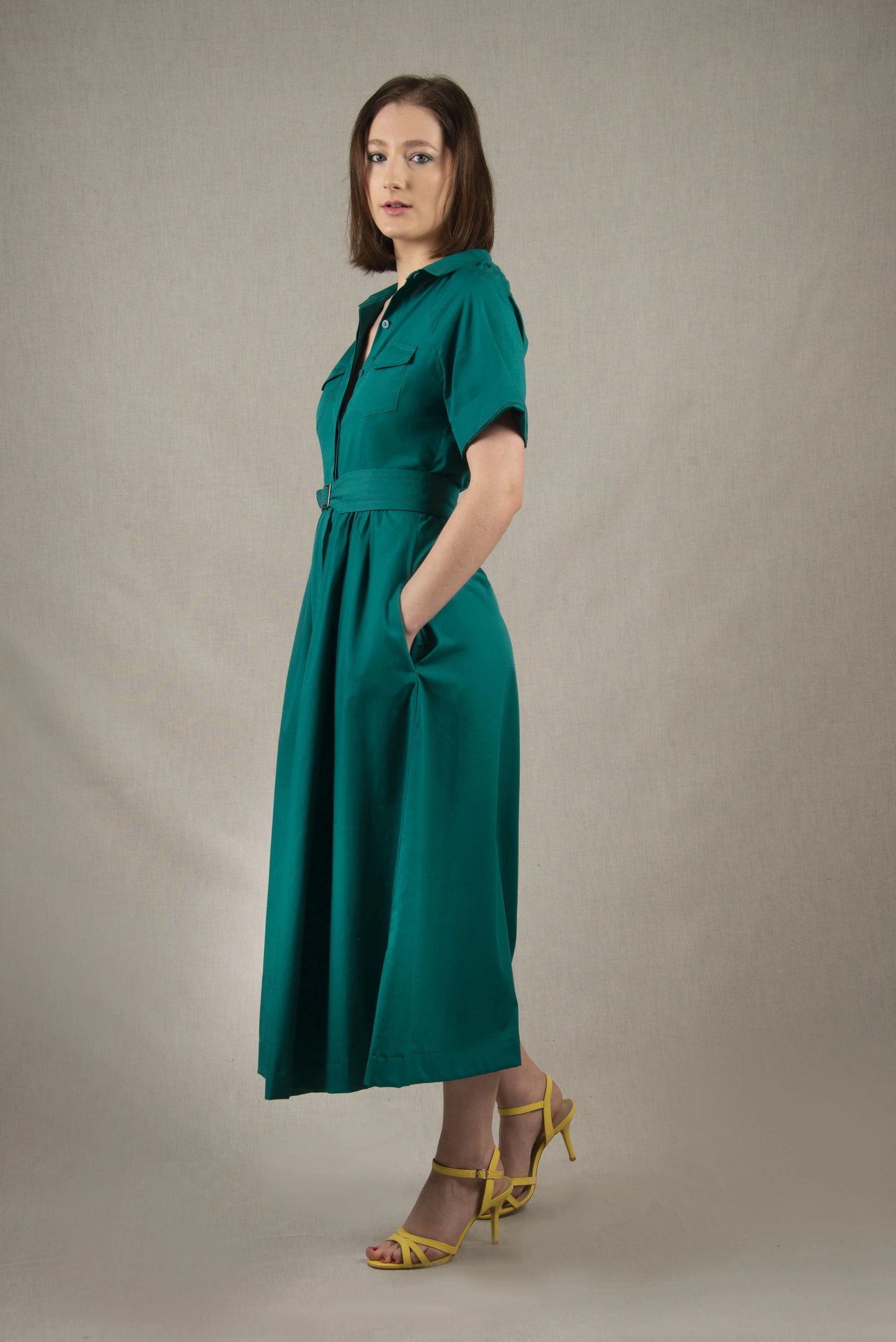 Robe Longue en Coton Couleur Bleu Lagon - Apparence My tailor is Joh