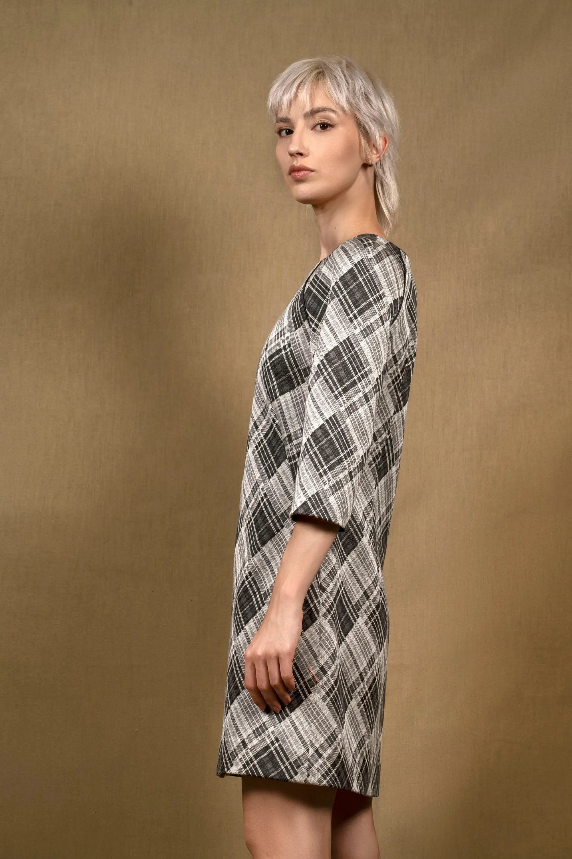 Robe Trapèze en Laine Losange noir et gris - Sensation My tailor is Joh