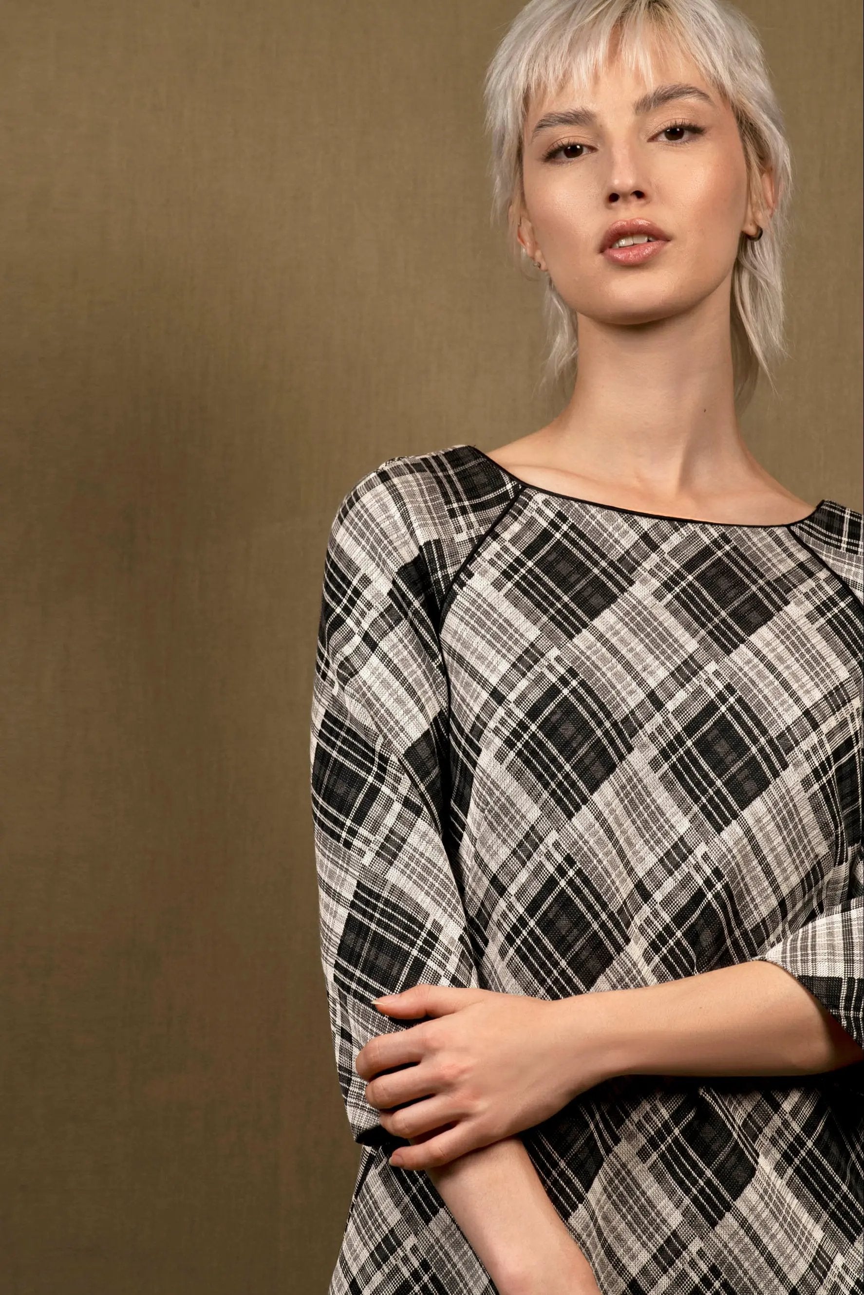 Robe Trapèze en Laine Losange noir et gris - Sensation My tailor is Joh