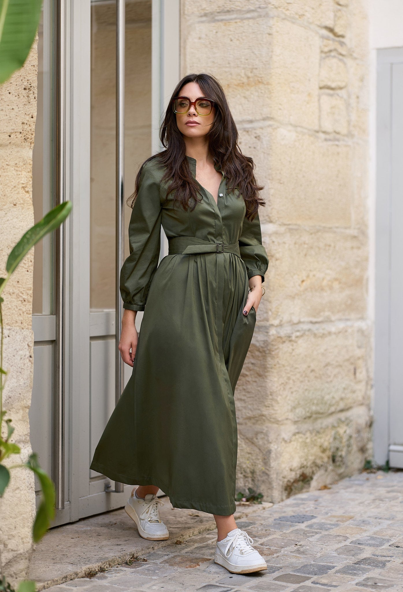 Robe chemisier longue Kaki - Éloquence
