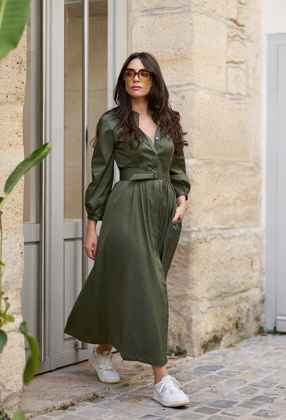 Robe chemisier longue Kaki - Éloquence