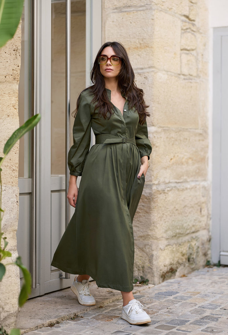 Robe chemisier longue Kaki - Éloquence