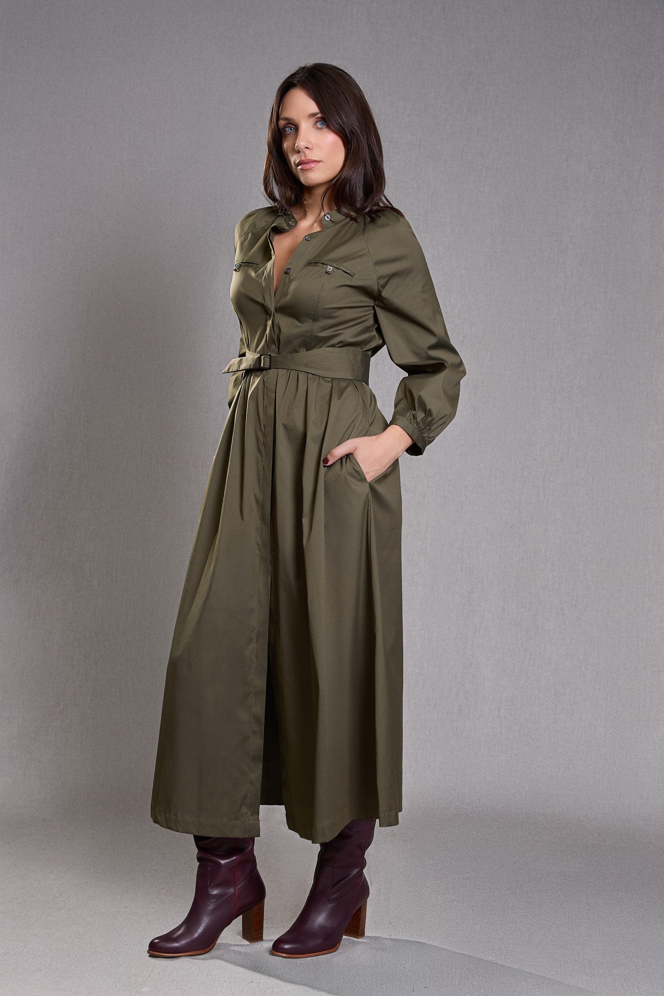 Robe chemisier longue Kaki - Éloquence