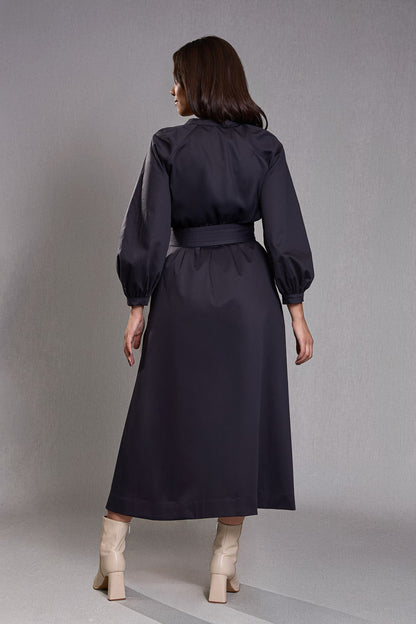 Robe chemisier Longue Noir Ardoise - Éloquence
