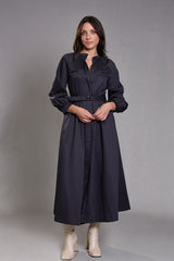Robe chemisier Longue Noir Ardoise - Éloquence
