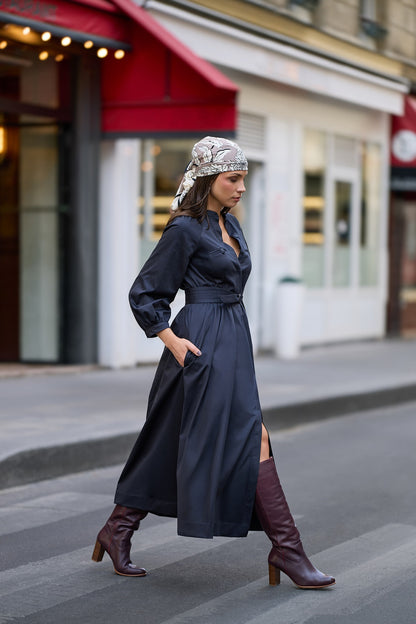 Robe chemisier Longue Noir Ardoise - Éloquence