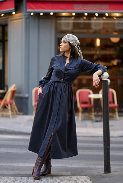 Robe chemisier Longue Noir Ardoise - Éloquence