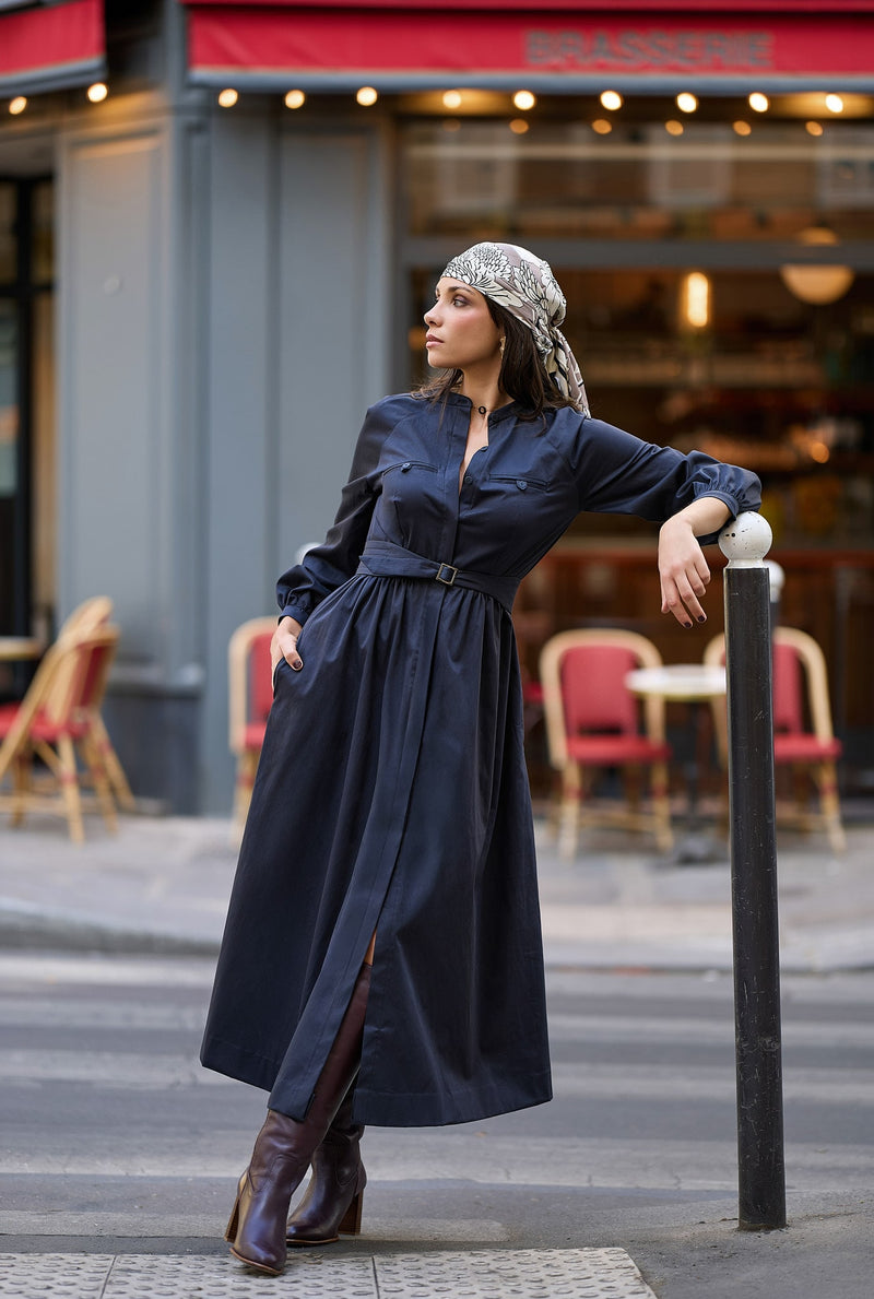 Robe chemisier Longue Noir Ardoise - Éloquence