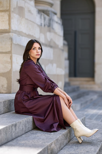 Robe chemisier longue Prune - Éloquence
