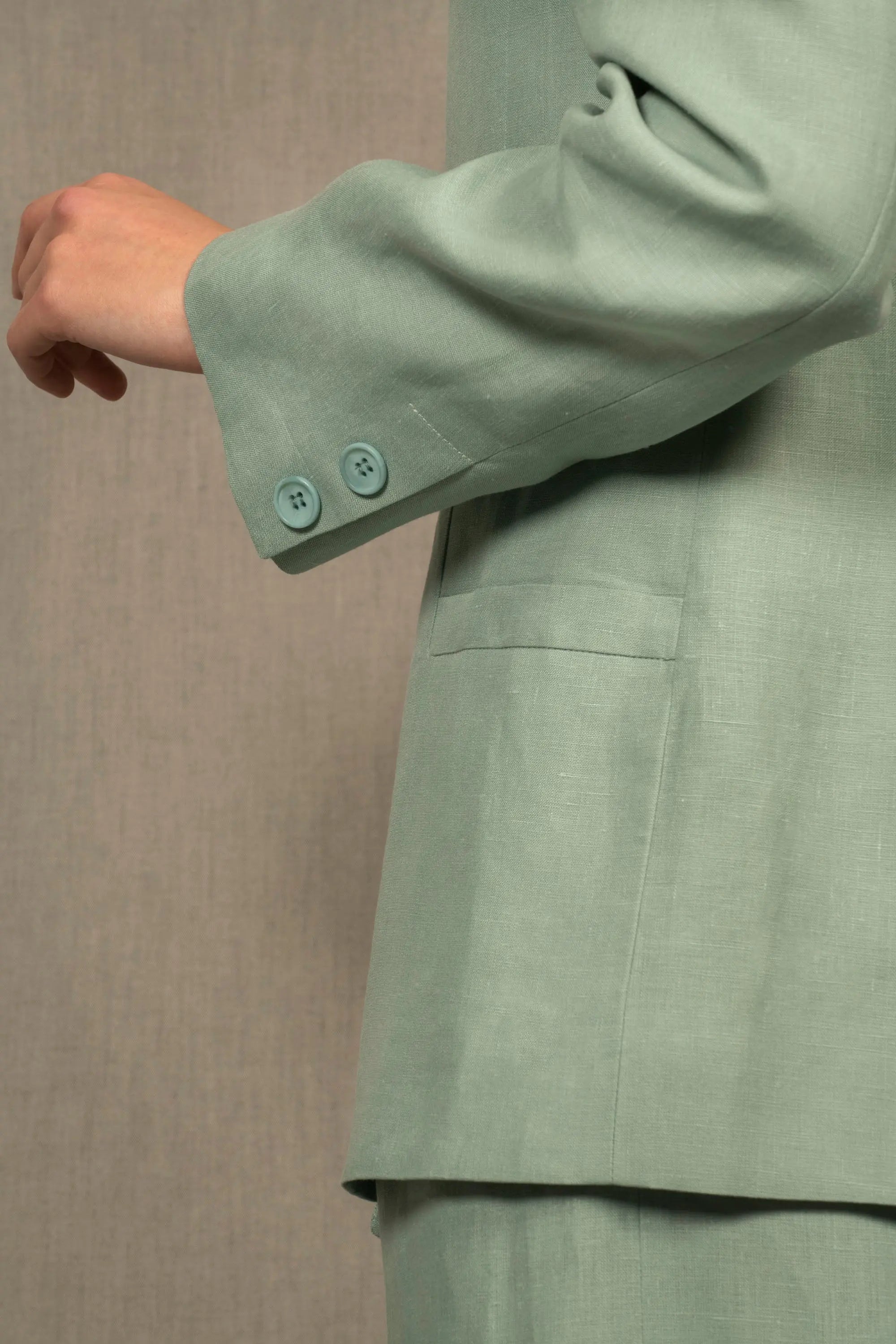 Veste Tailleur Femme en Lin Bleu Céladon – Illusion - My tailor is Joh